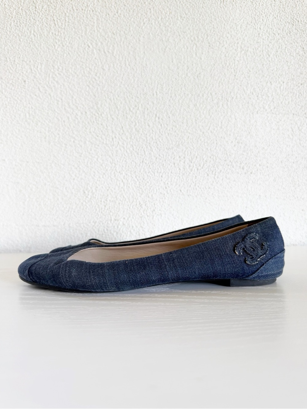Chanel Blue Denim Cap Toe Ballet Flats Embroidered CC Logo EU 37 US 7